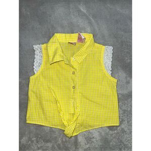 Vintage Frilly Girls Toddler 3T Yellow Eyelet Button Down Tank